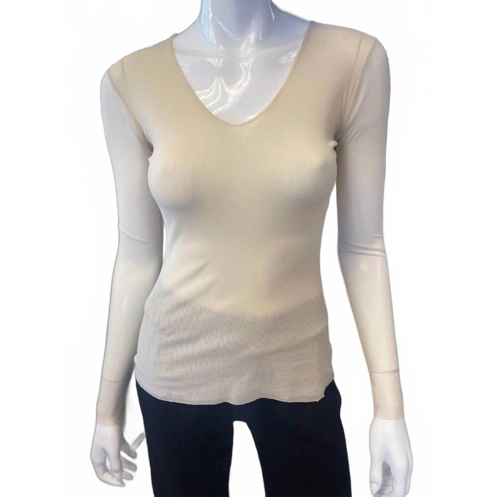 NEW PETIT POIS BY VIVIANA G women's long sleeve v-neck top in oyster